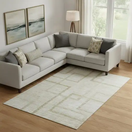 Beige And Taupe Geometric Washable Area Rug With UV Protection Photo 1