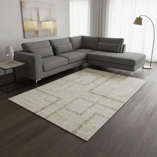 Beige And Taupe Geometric Washable Area Rug With UV Protection Photo 2