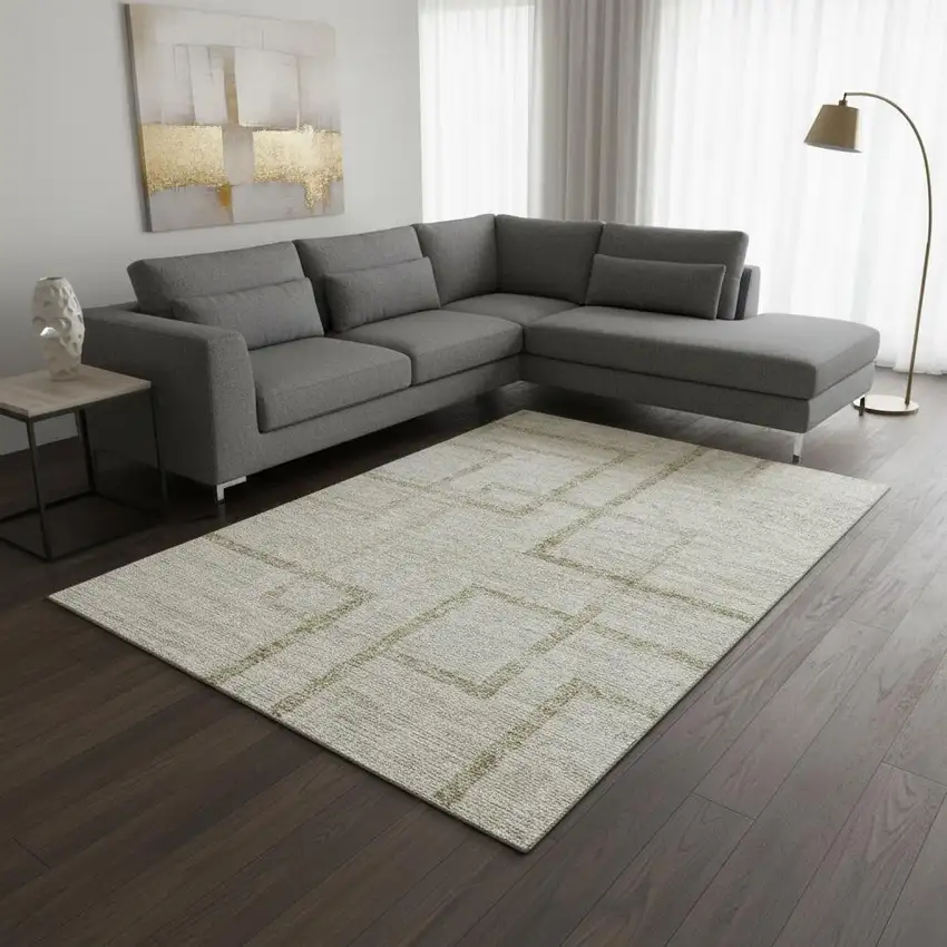 Beige And Taupe Geometric Washable Area Rug With UV Protection Photo 2