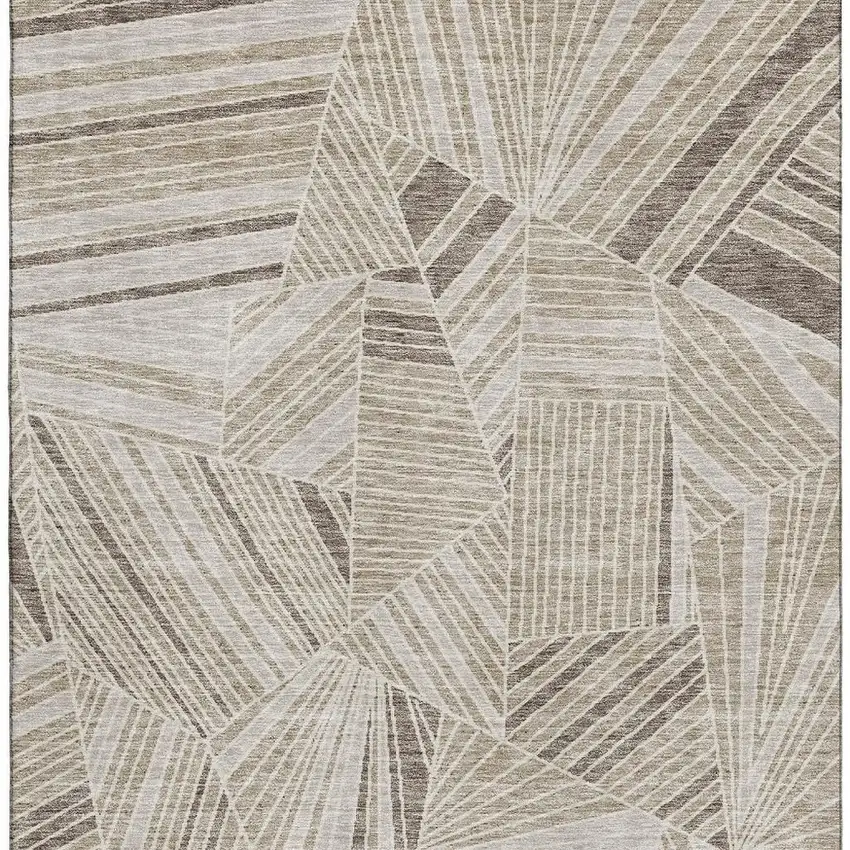 Beige And Taupe Geometric Washable Area Rug With UV Protection Photo 4