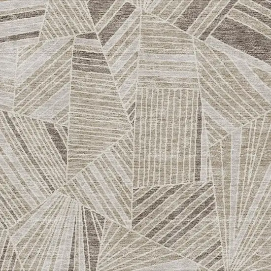 Beige And Taupe Geometric Washable Area Rug With UV Protection Photo 3