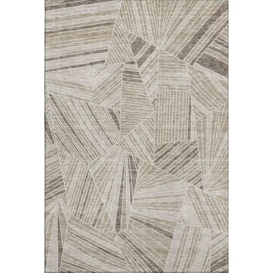 Beige And Taupe Geometric Washable Area Rug With UV Protection Photo 5