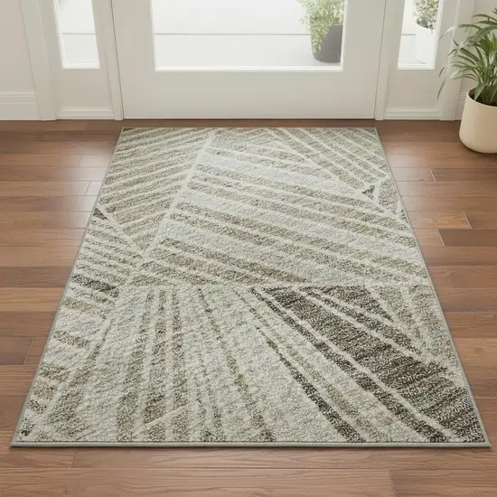 Beige And Taupe Geometric Washable Area Rug With UV Protection Photo 2