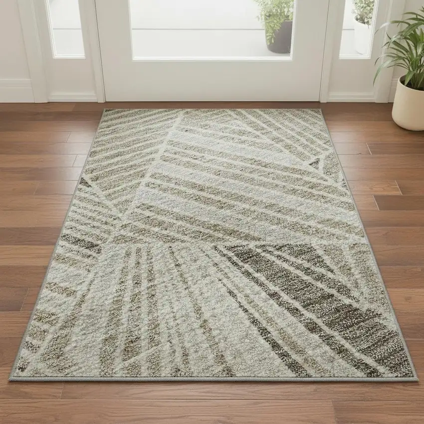 Beige And Taupe Geometric Washable Area Rug With UV Protection Photo 2