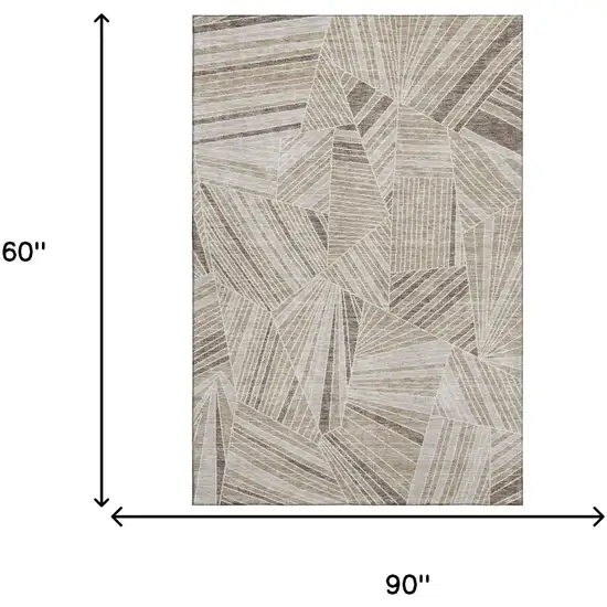 Beige And Taupe Geometric Washable Area Rug With UV Protection Photo 3