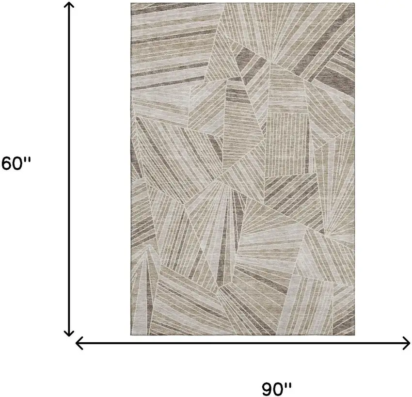 Beige And Taupe Geometric Washable Area Rug With UV Protection Photo 3