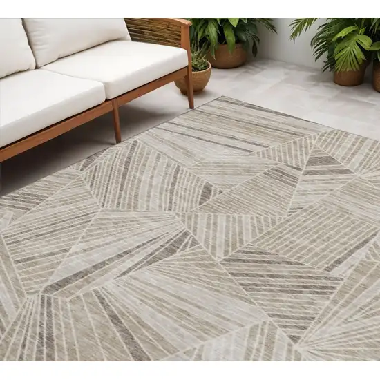 Beige And Taupe Geometric Washable Area Rug With UV Protection Photo 1