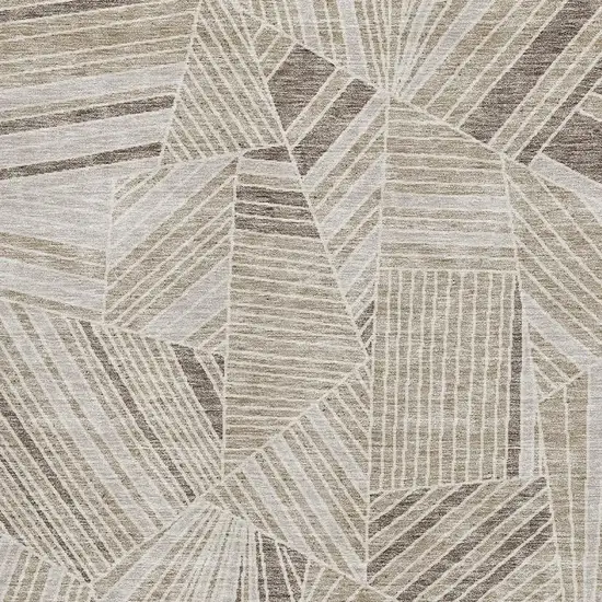 Beige And Taupe Geometric Washable Area Rug With UV Protection Photo 3