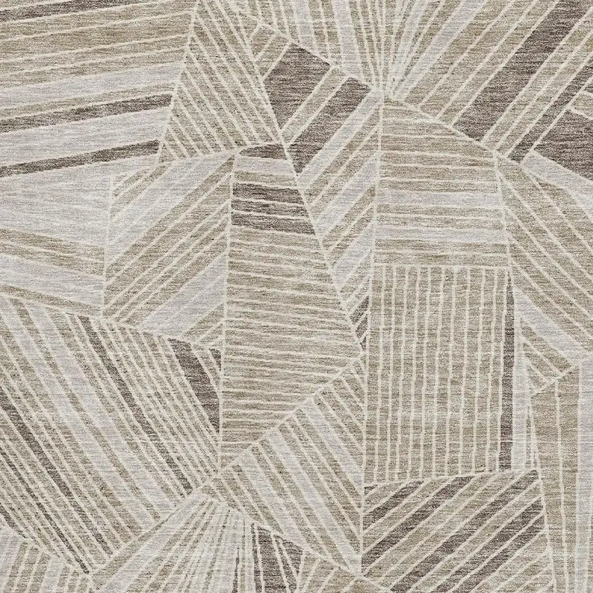 Beige And Taupe Geometric Washable Area Rug With UV Protection Photo 3