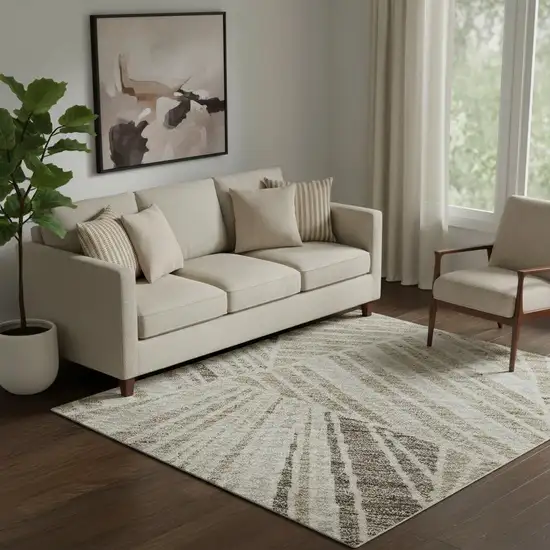 Beige And Taupe Geometric Washable Area Rug With UV Protection Photo 1