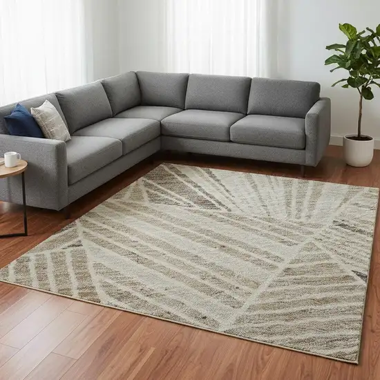 Beige And Taupe Geometric Washable Area Rug With UV Protection Photo 2