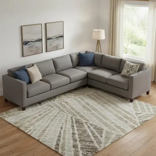 Beige And Taupe Geometric Washable Area Rug With UV Protection Photo 1