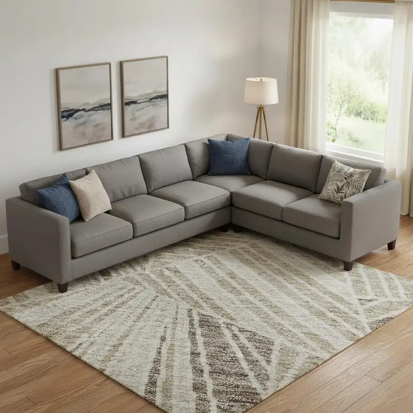 Beige And Taupe Geometric Washable Area Rug With UV Protection Photo 1