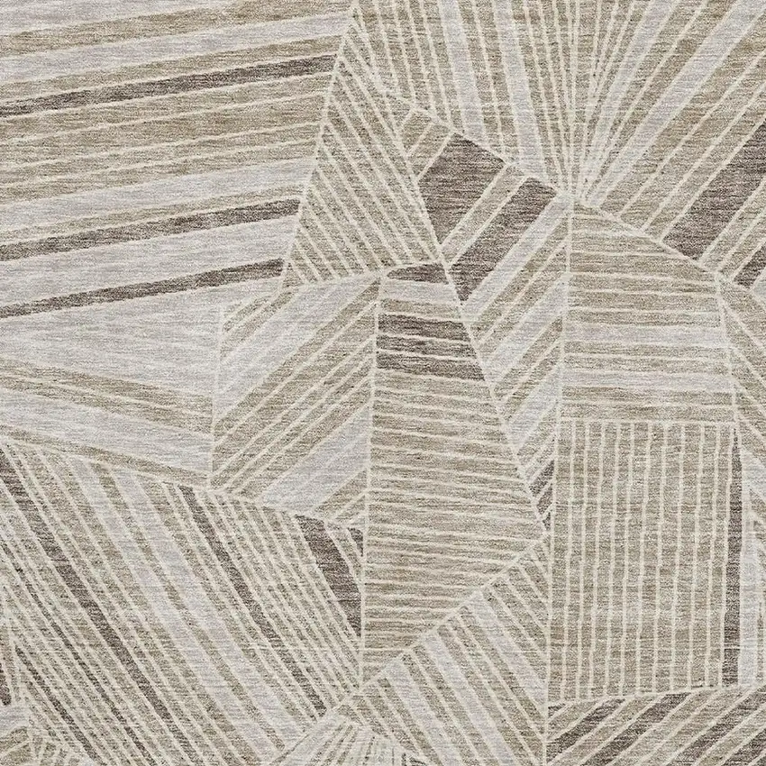 Beige And Taupe Geometric Washable Area Rug With UV Protection Photo 3