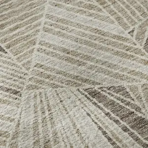 Photo of Beige And Taupe Geometric Washable Area Rug With UV Protection