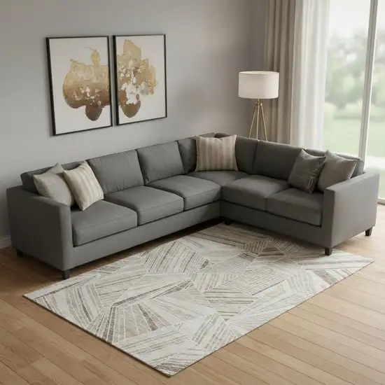 Beige And Taupe Geometric Washable Area Rug With UV Protection Photo 1