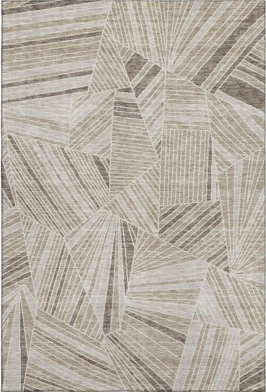 Beige And Taupe Geometric Washable Area Rug With UV Protection Photo 6