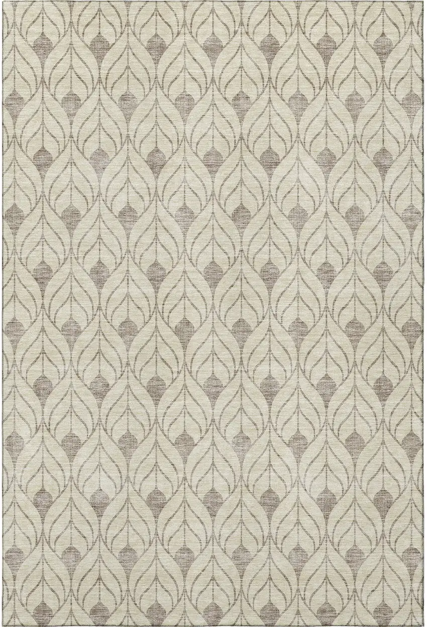 Beige And Taupe Geometric Washable Area Rug With UV Protection Photo 2