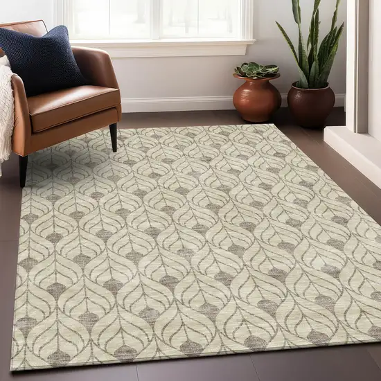 Beige And Taupe Geometric Washable Area Rug With UV Protection Photo 4