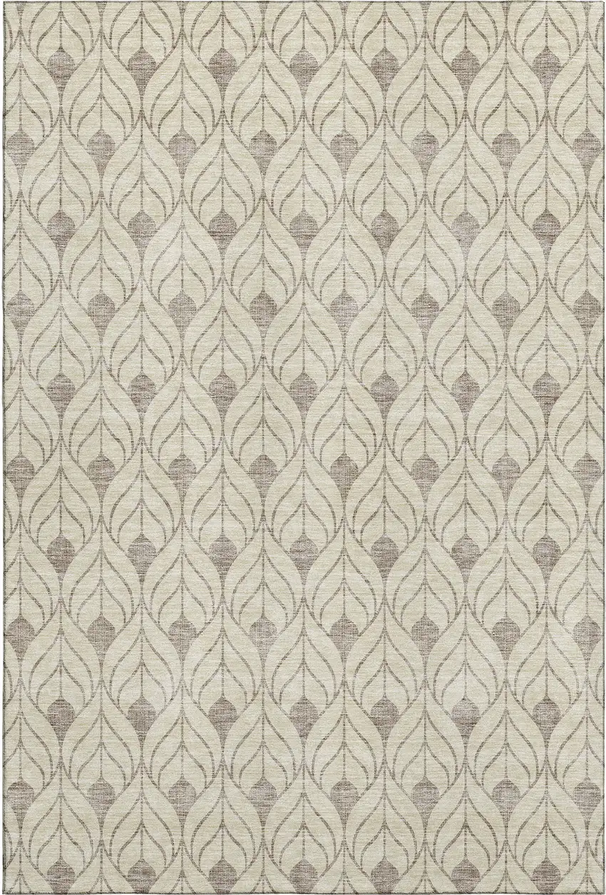 Beige And Taupe Geometric Washable Area Rug With UV Protection Photo 1