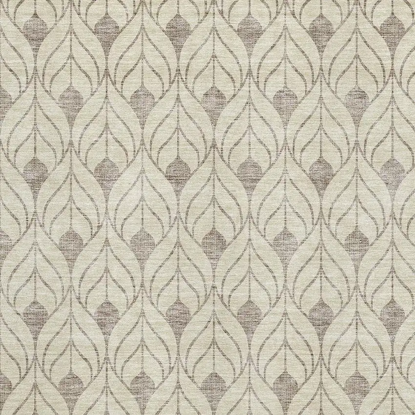 Beige And Taupe Geometric Washable Area Rug With UV Protection Photo 2