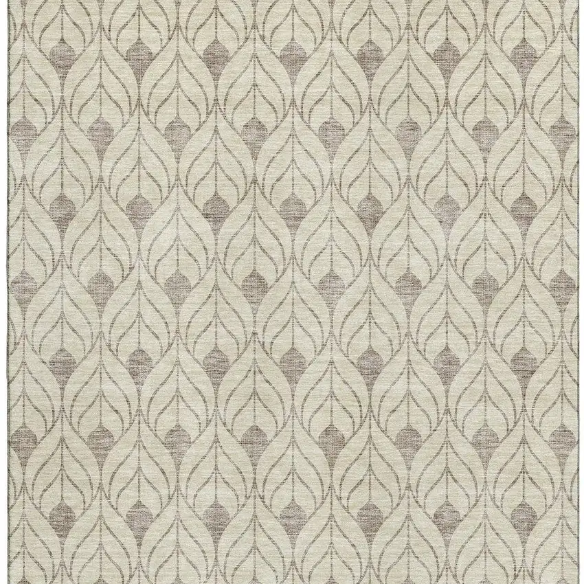 Beige And Taupe Geometric Washable Area Rug With UV Protection Photo 2