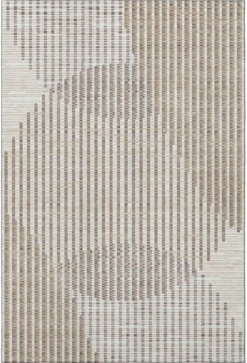 Beige And Taupe Geometric Washable Area Rug With UV Protection Photo 2