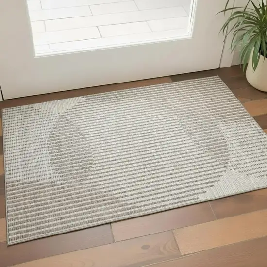 Beige And Taupe Geometric Washable Area Rug With UV Protection Photo 2