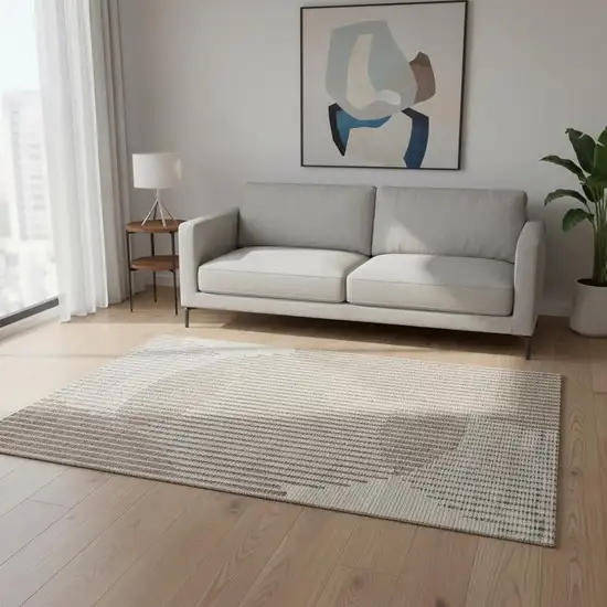 Beige And Taupe Geometric Washable Area Rug With UV Protection Photo 2