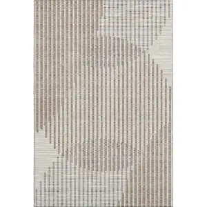Photo of Beige And Taupe Geometric Washable Area Rug With UV Protection
