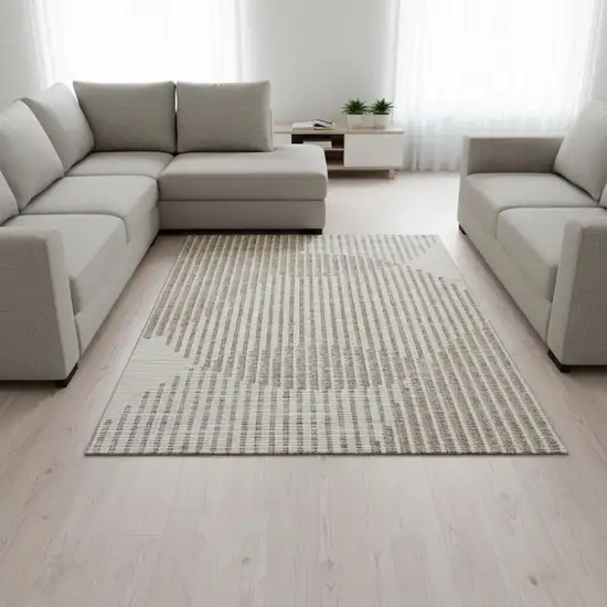 Beige And Taupe Geometric Washable Area Rug With UV Protection Photo 2
