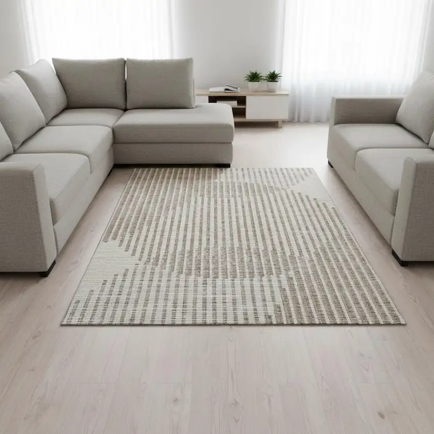 Beige And Taupe Geometric Washable Area Rug With UV Protection Photo 2