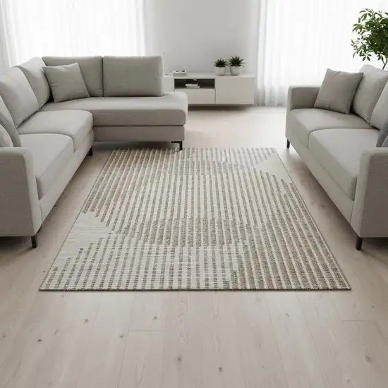 Beige And Taupe Geometric Washable Area Rug With UV Protection Photo 2