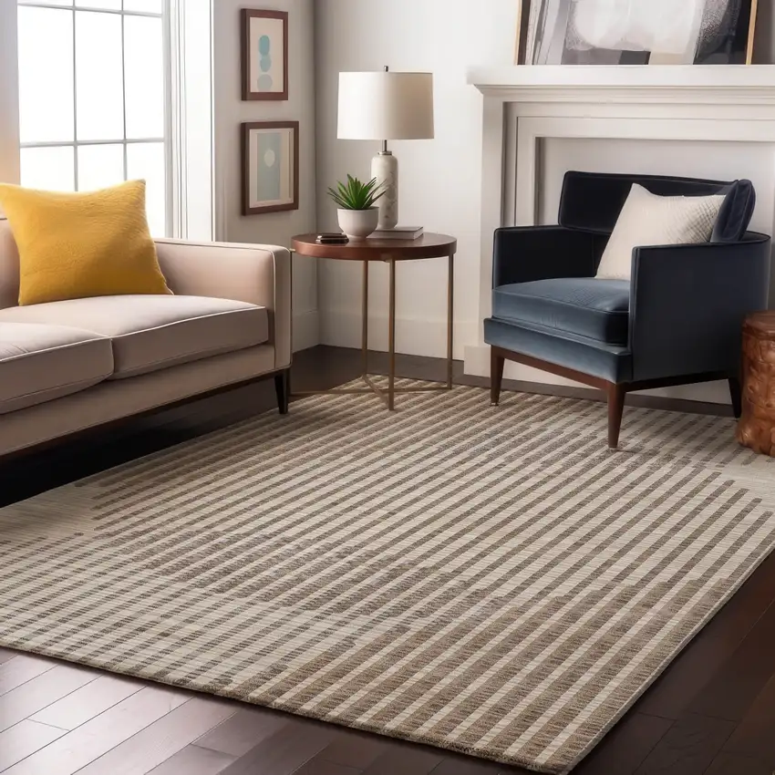 Beige And Taupe Geometric Washable Area Rug With UV Protection Photo 4