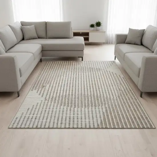 Beige And Taupe Geometric Washable Area Rug With UV Protection Photo 2