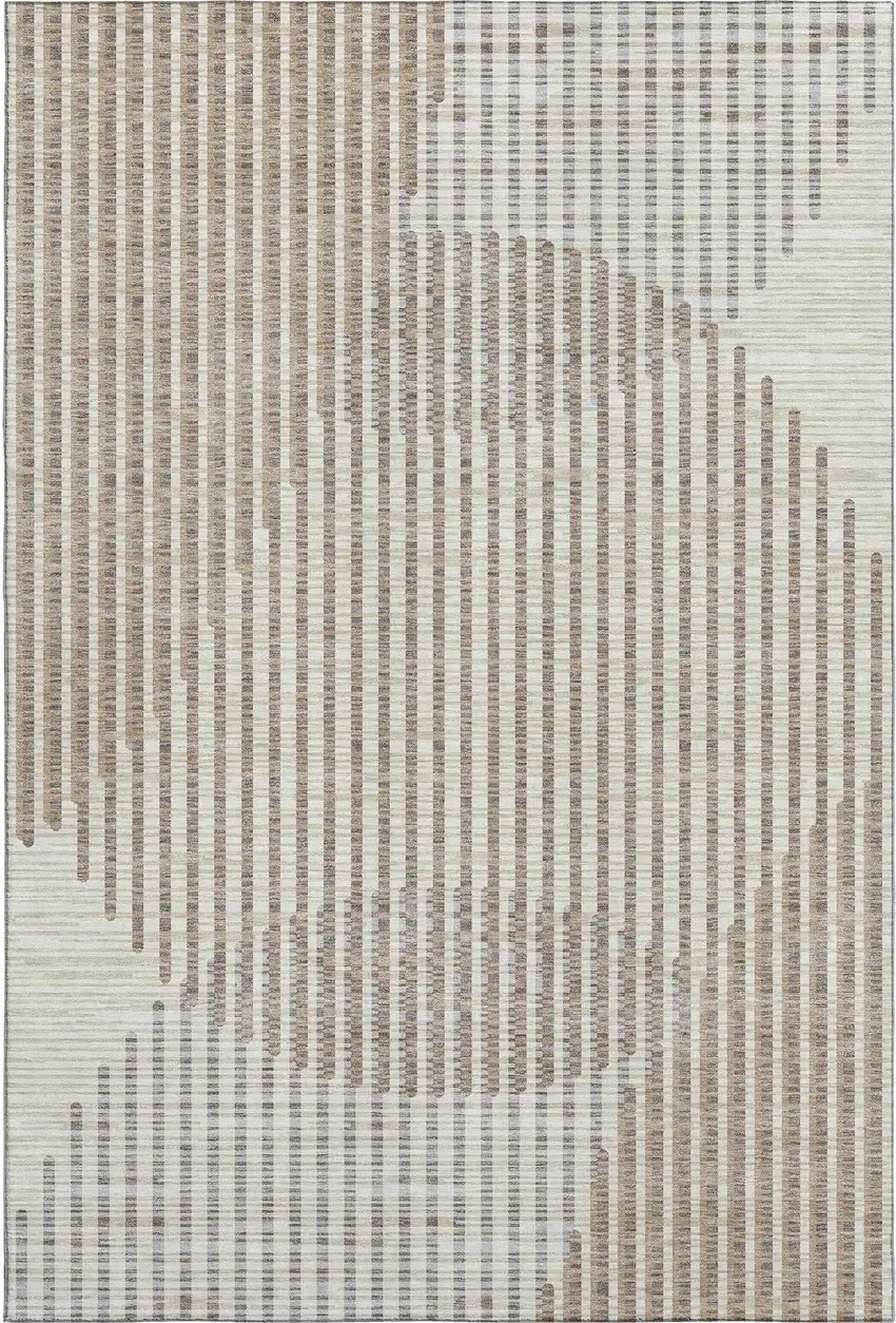 Beige And Taupe Geometric Washable Area Rug With UV Protection Photo 1