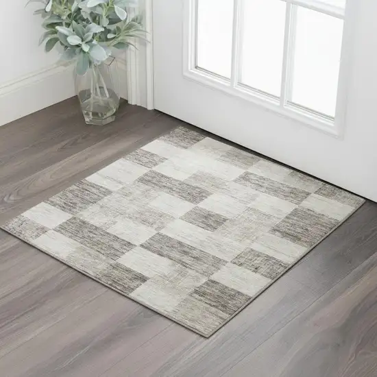 Beige And Taupe Geometric Washable Area Rug With UV Protection Photo 2