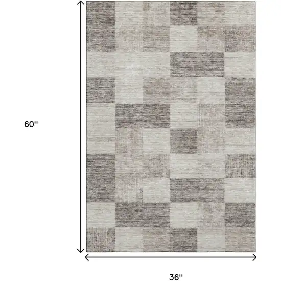 Beige And Taupe Geometric Washable Area Rug With UV Protection Photo 3