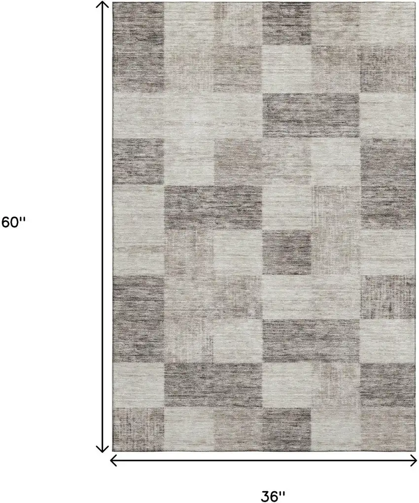 Beige And Taupe Geometric Washable Area Rug With UV Protection Photo 3