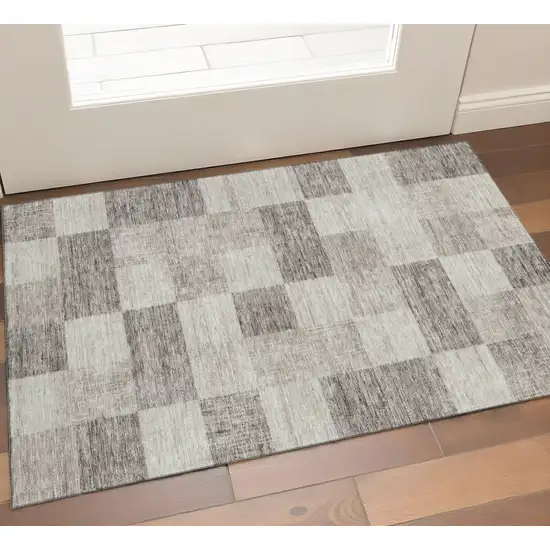 Beige And Taupe Geometric Washable Area Rug With UV Protection Photo 1