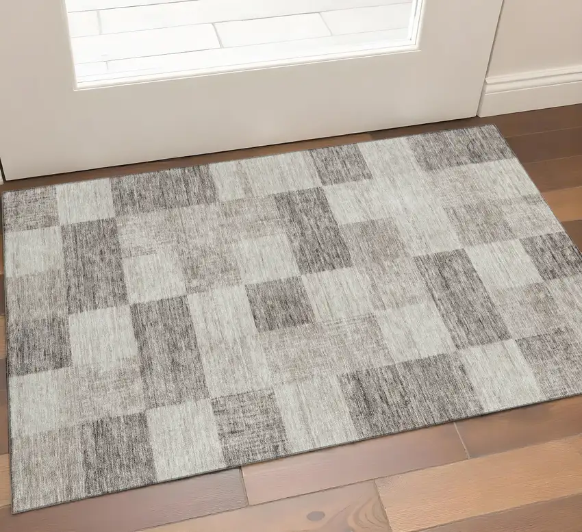 Beige And Taupe Geometric Washable Area Rug With UV Protection Photo 1