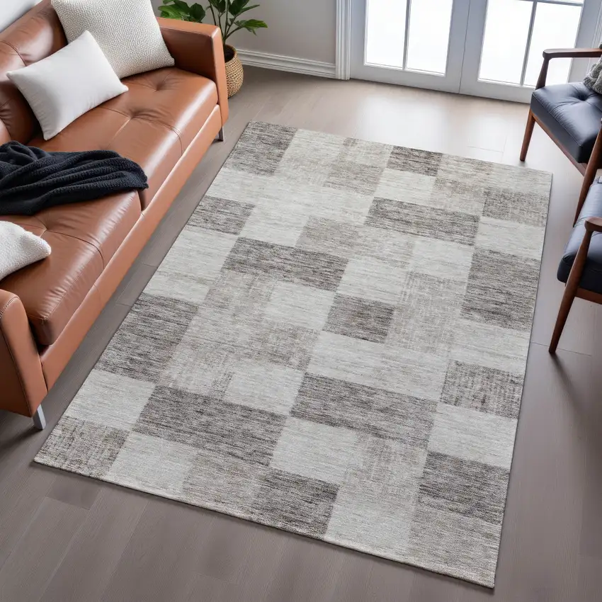 Beige And Taupe Geometric Washable Area Rug With UV Protection Photo 5