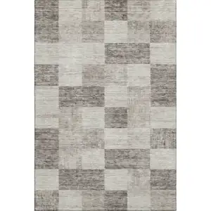 Photo of Beige And Taupe Geometric Washable Area Rug With UV Protection