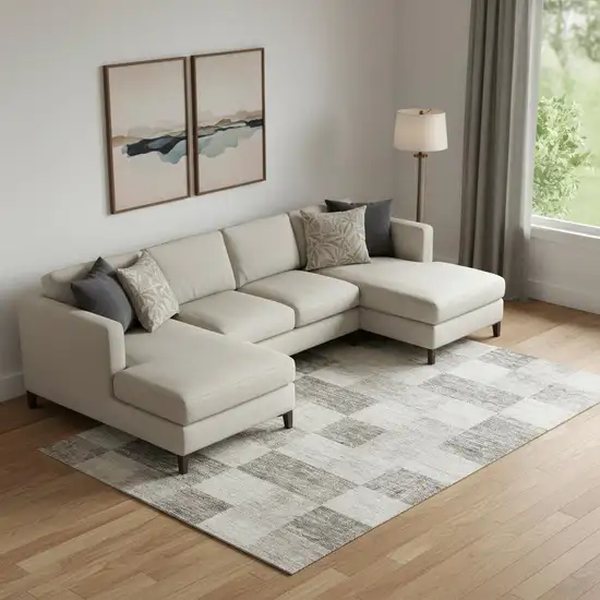 Beige And Taupe Geometric Washable Area Rug With UV Protection Photo 2