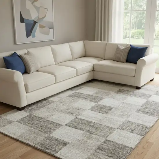 Beige And Taupe Geometric Washable Area Rug With UV Protection Photo 2