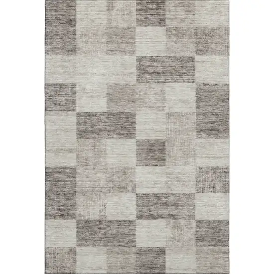 Beige And Taupe Geometric Washable Area Rug With UV Protection Photo 1