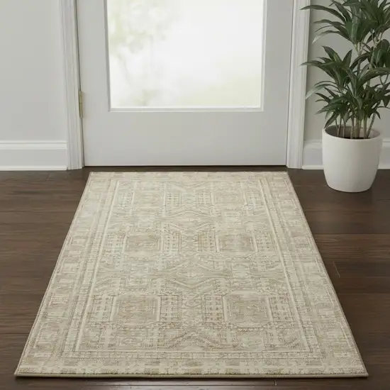 Beige And Taupe Geometric Washable Area Rug With UV Protection Photo 2