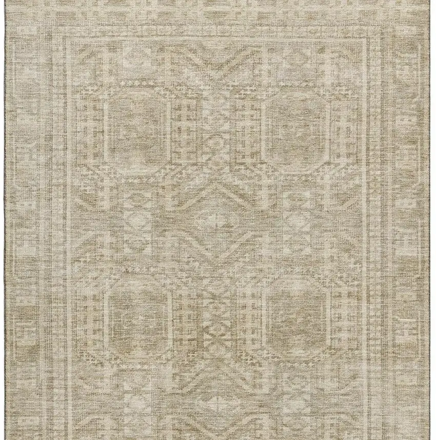Beige And Taupe Geometric Washable Area Rug With UV Protection Photo 4