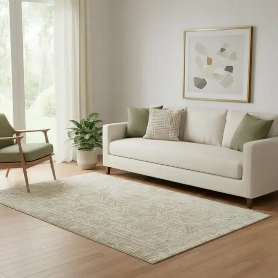 Beige And Taupe Geometric Washable Area Rug With UV Protection Photo 2