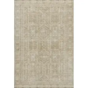 Photo of Beige And Taupe Geometric Washable Area Rug With UV Protection
